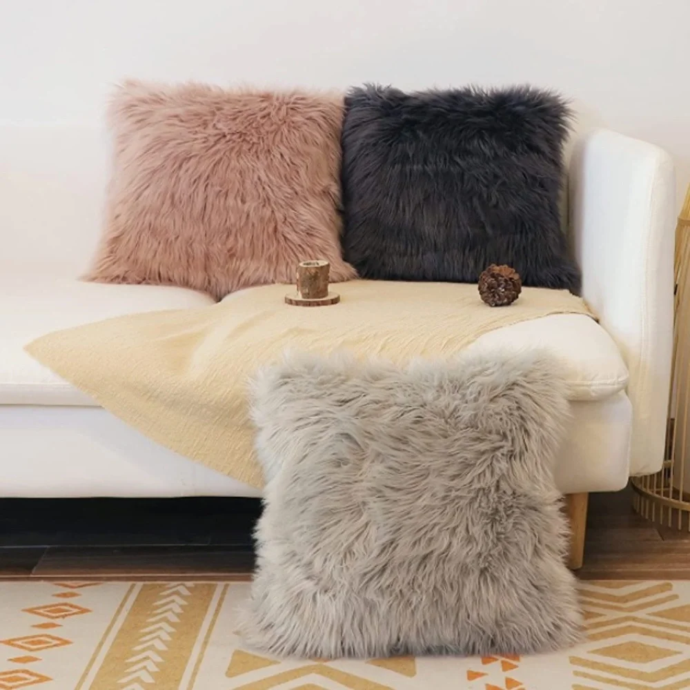 Luxury Home | Set of 2 Elegant Dusty Peony Pink Faux Fur Throw Pillow Covers
